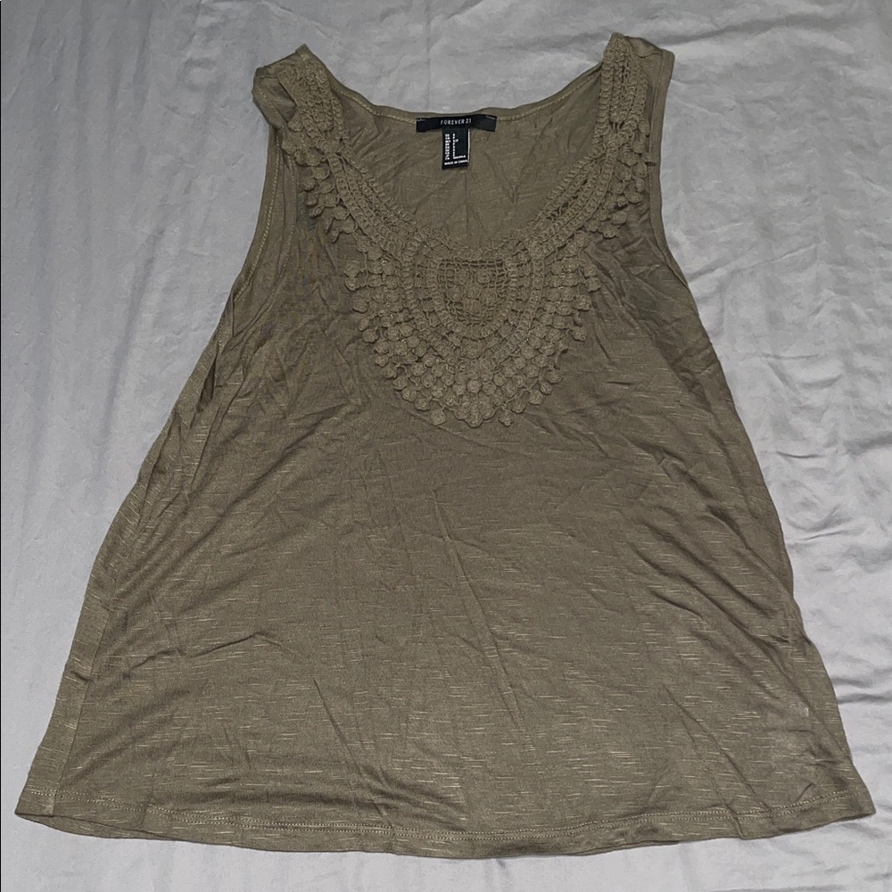 Forever 21 Khaki Crochet Detail Tank Top
